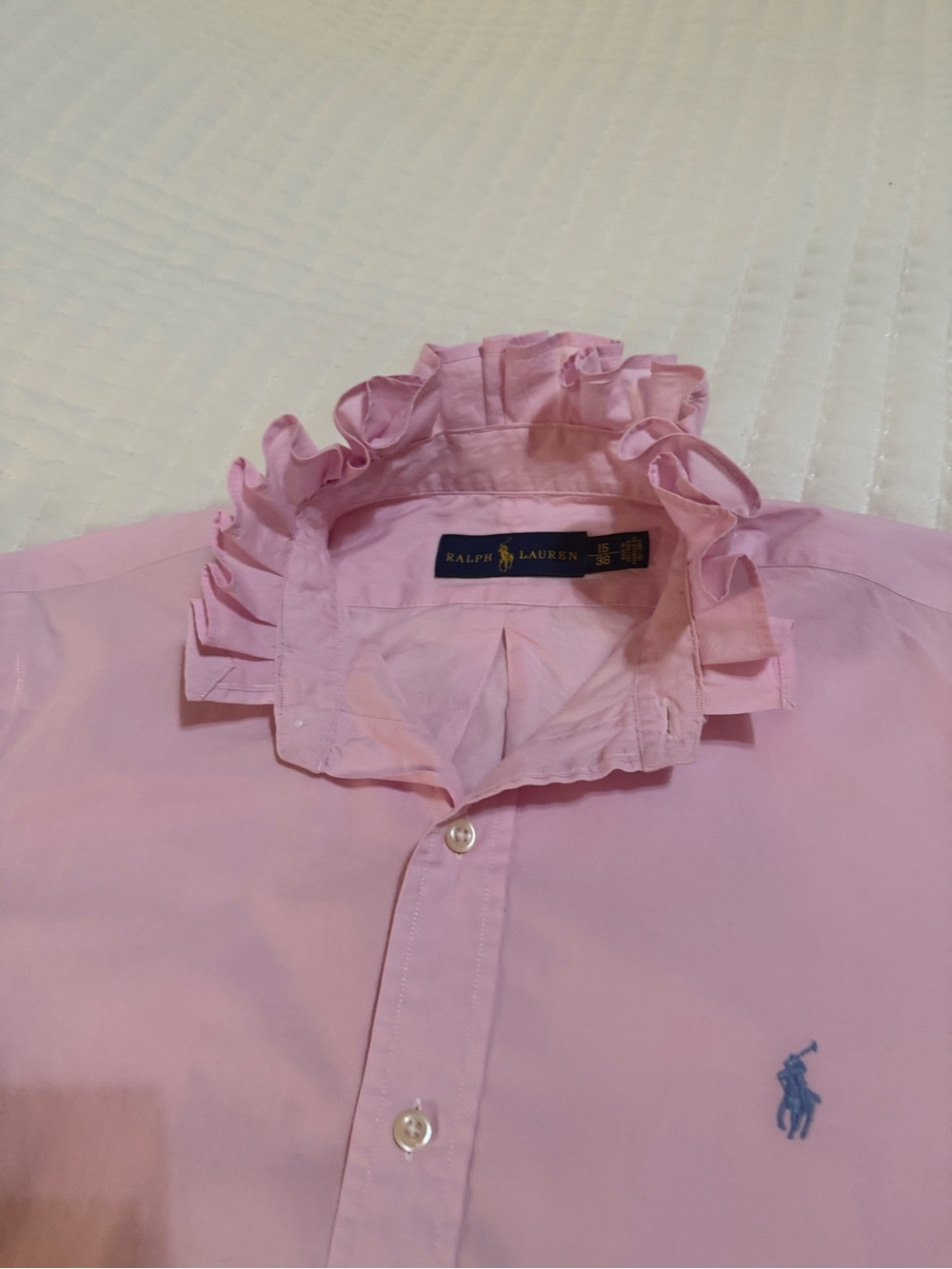 Ralph Lauren Light Pink Ruffle-Collar Button-Down Shirt - Picture 6 of 9